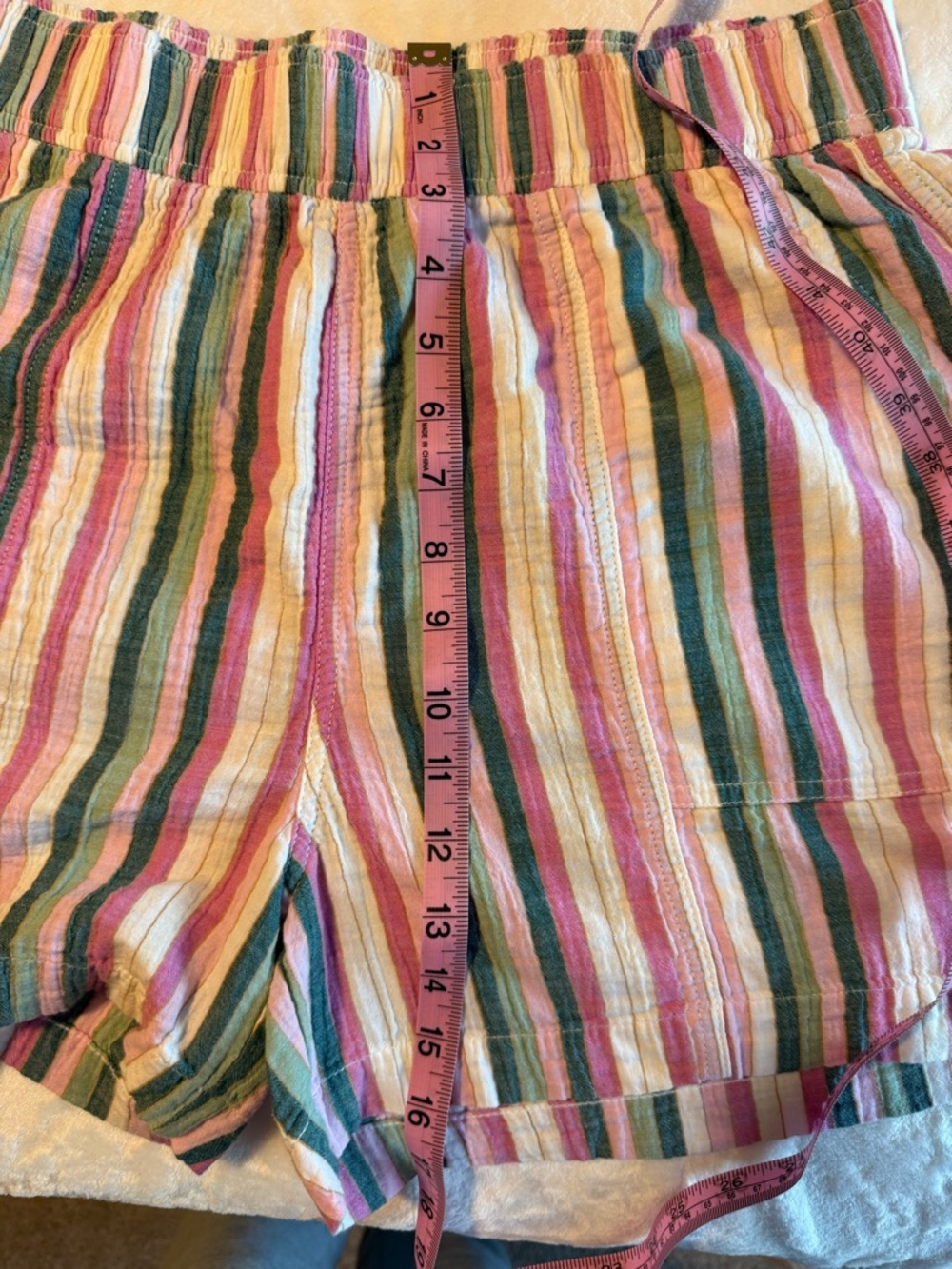 Wonderly Pink, Green & Cream Striped Elastic-Waist Shorts - Picture 7 of 7
